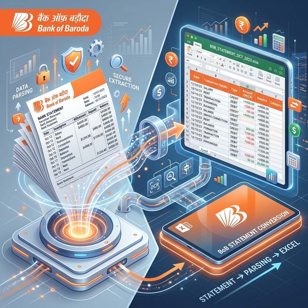 Convert Bank of Baroda (BoB) PDF Statement to Excel Online: 2026 Guide